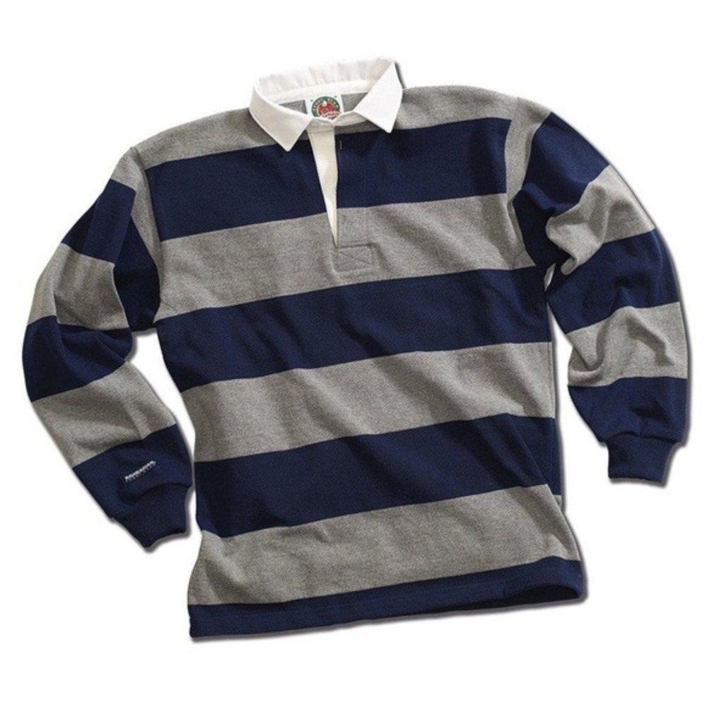 Barbarian Rugby Wear Mens XXL Striped Long Sleeve Polo Shirt Navy Grey Canada